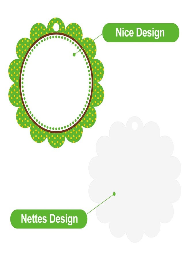 جيجاكرافت مجموعة جيه آي جيه كرافت من 50 قطعة من البطاقات الفارغة ذات الحواف المتموجة مع خيط - بطاقات هدايا دائرية بنقاط خضراء مقاس 2.5 بوصة، بطاقات ورقية بيضاء قابلة للكتابة لتغليف الهدايا، والأعمال اليدوية، والألعاب - Image 3